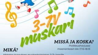 Nuotteja ja lapsia nuottiviivastolla. Informaatio muskarista.