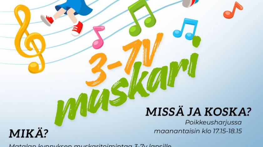 Nuotteja ja lapsia nuottiviivastolla. Informaatio muskarista.